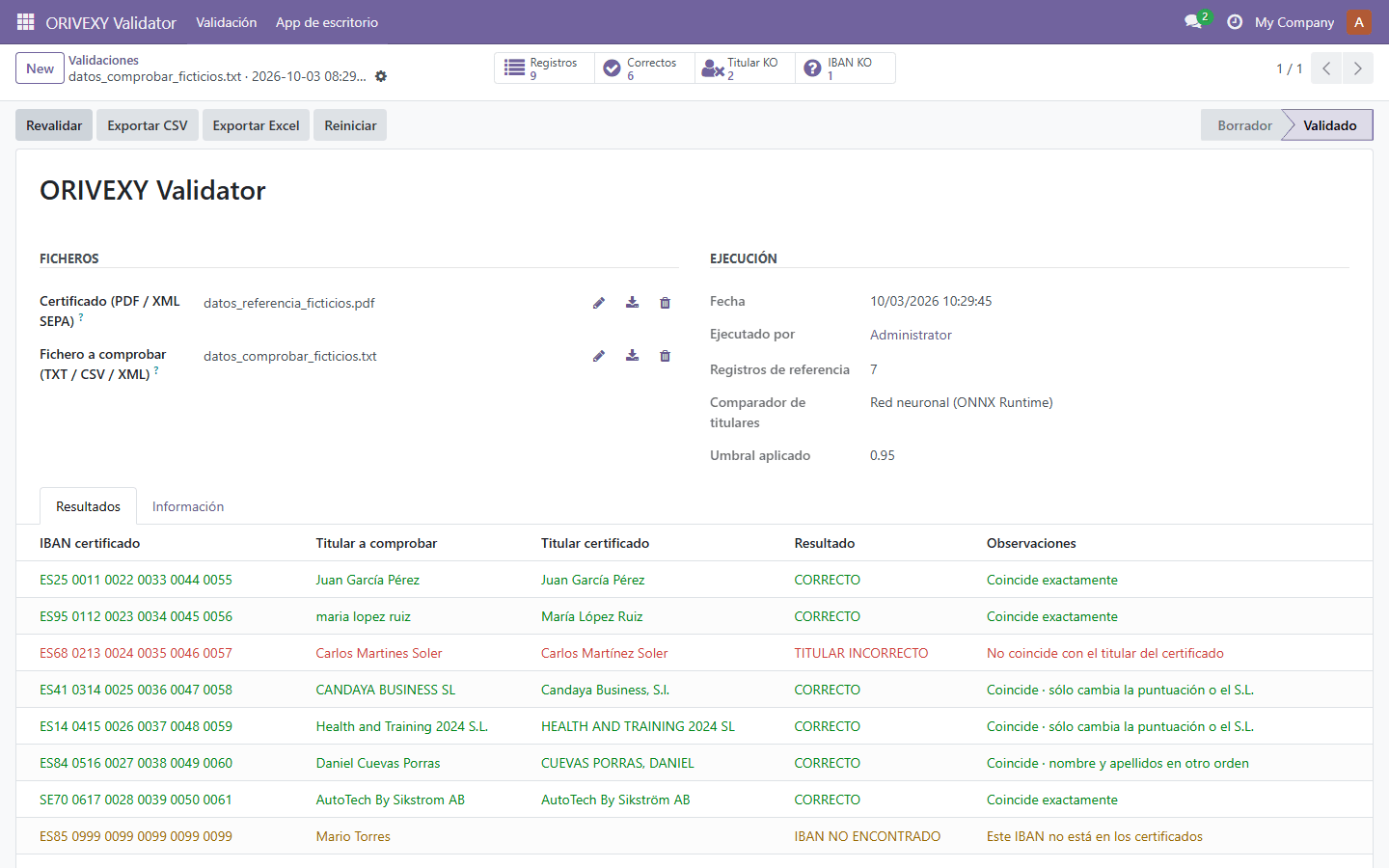 Validation results in Odoo
